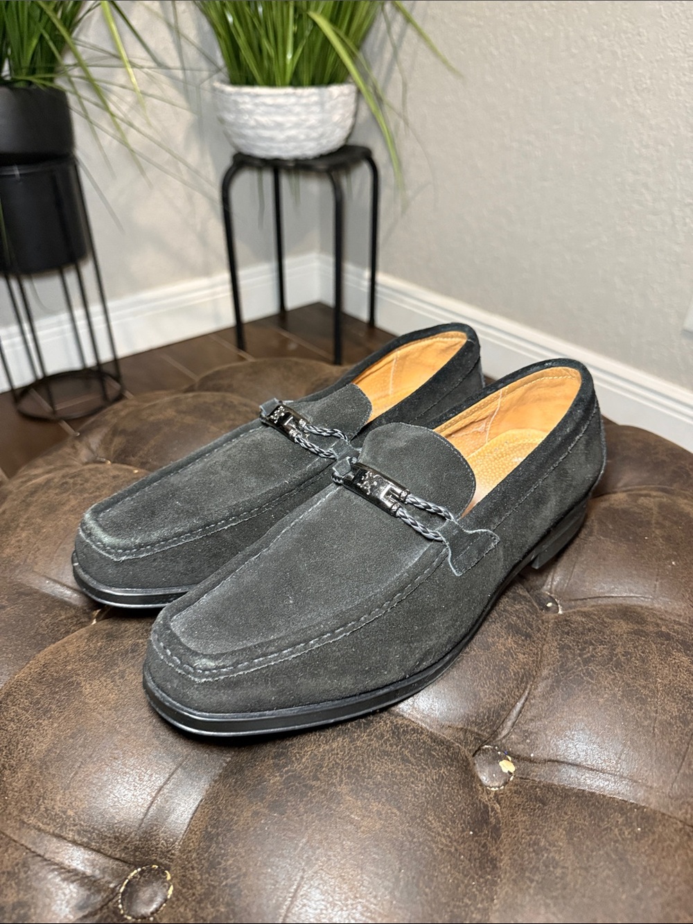 Stacy Adams Men's Suede Moc Toe Slip On Loafers Size 9.5 Dress Shoes Black